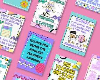 90-talets skyltar för lärarutmärkelser: Retro tackkort (digital nedladdning)