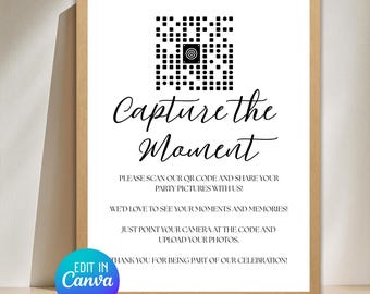 Interactive QR Code Party Sign: Photo Upload Canva Template (Digital Download 8x10" PDF)