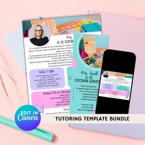 Editable Tutor Flyer Template Bundle: Canva Ad, Brochure & Facebook Post