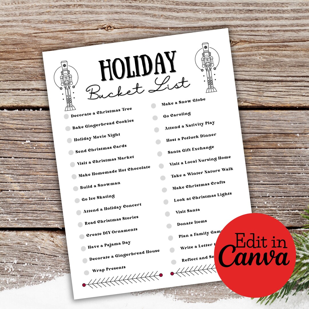 Editable Holiday Bucket List, Printable, Family Holiday Bucket List ...