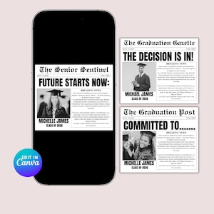 大学入学決定日の新聞掲載告知（Canvaテンプレート）