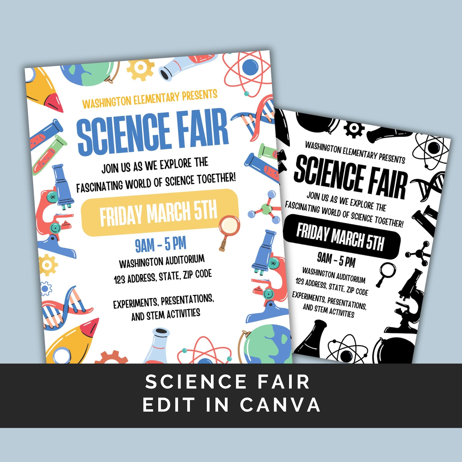Science Flyer Frame Editable Science Fair Flyer Templates: Canva Design (A4) - Etsy