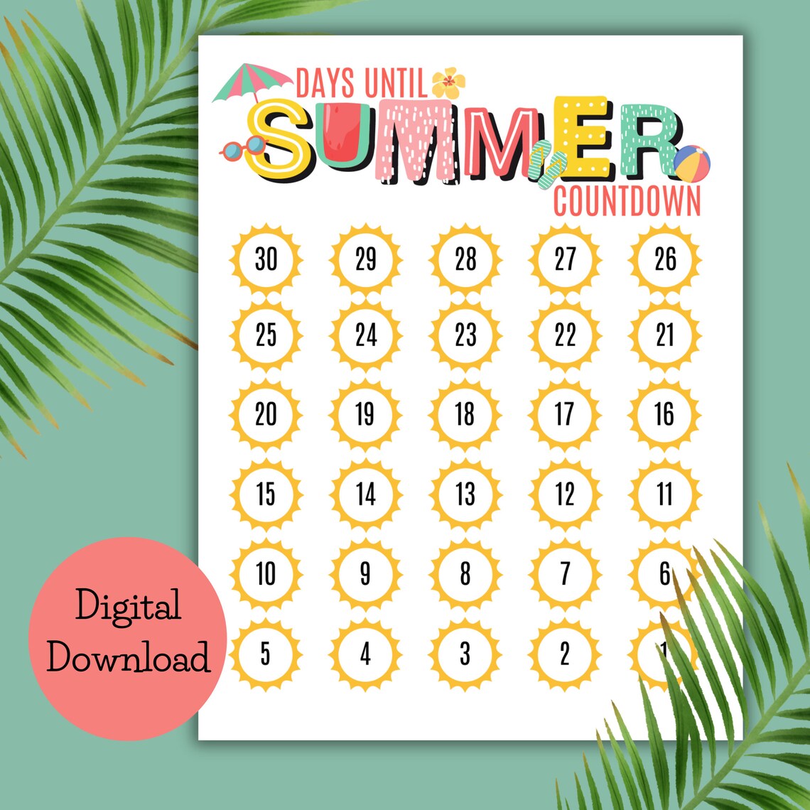 Summer Countdown Bucket List Printable (digital Download) - Etsy