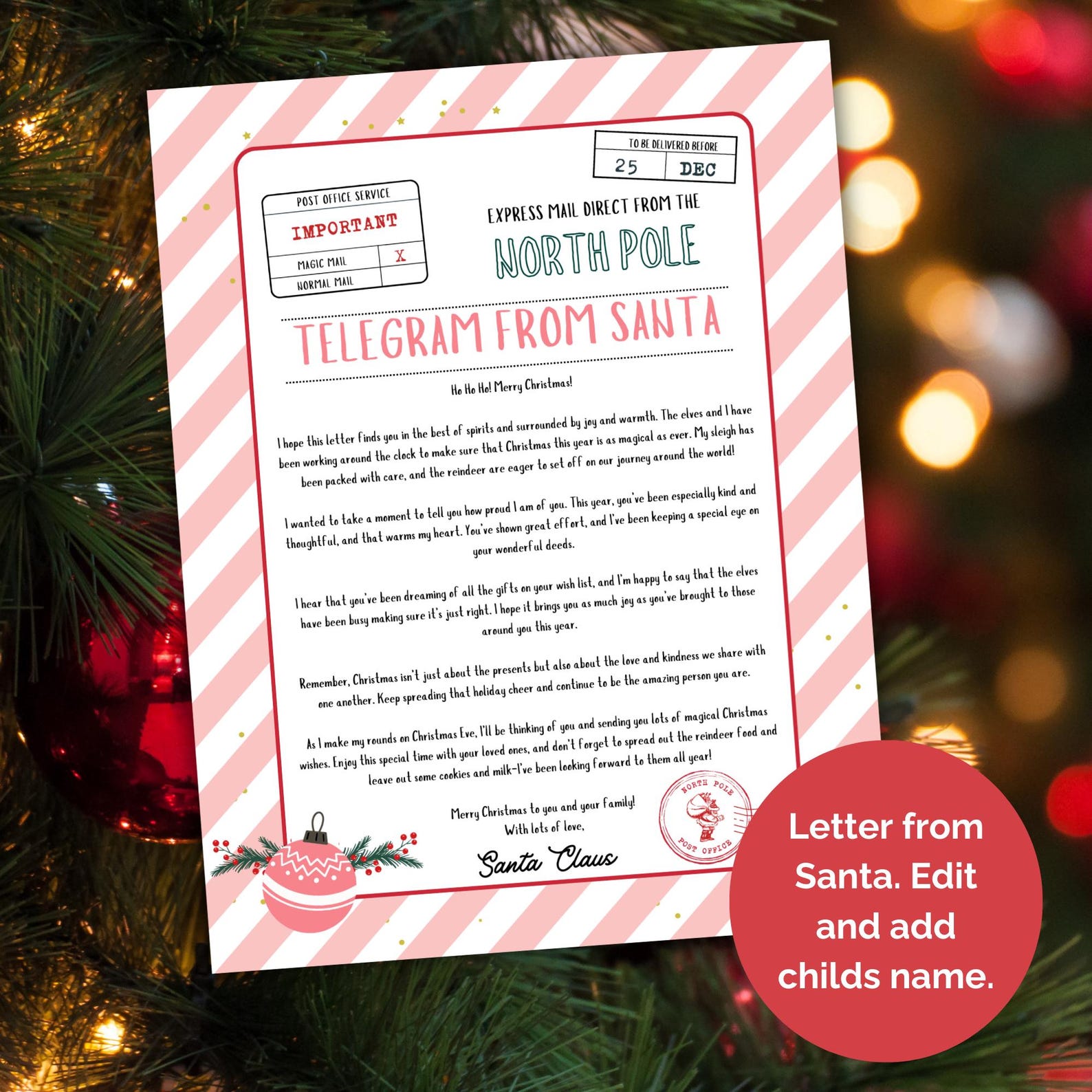 Personalized Letter From Santa Kit: Editable Canva Templates (digital ...