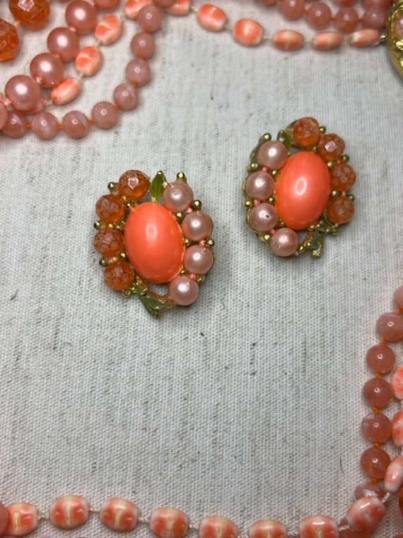 Vintage Beaded Orange/Orange Necklace Earrings - image 2