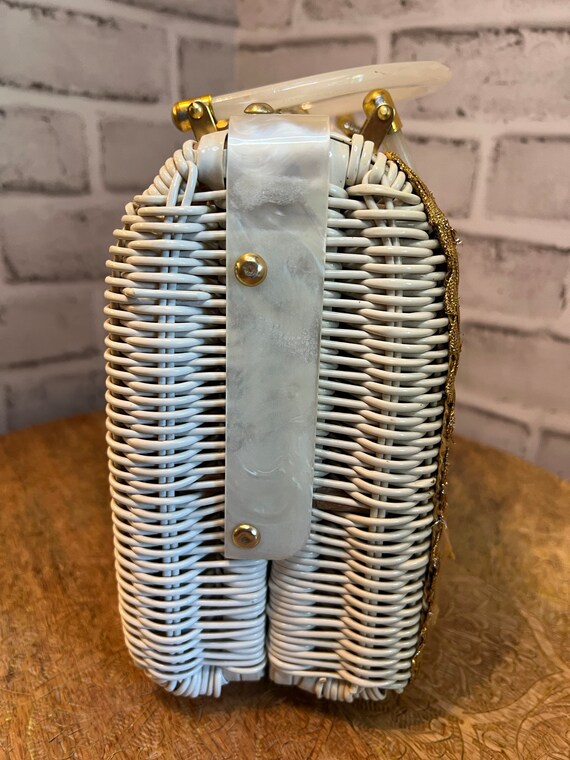 Vintage Wicker Handbag with Lucite Handles - image 5