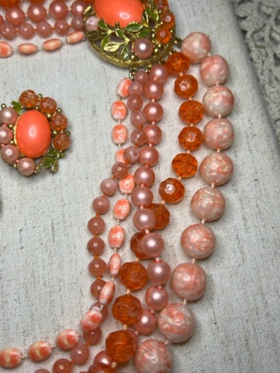 Vintage Beaded Orange/Orange Necklace Earrings - image 4