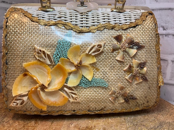 Vintage Wicker Handbag with Lucite Handles - image 2