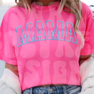 Neon Mama Png, Neon Blue Puff Png, Diseño de camiseta gráfica Summer Neon Mama Puff, Regalo del Día de la Madre, Diseño de camiseta de Mama de vinilo de imitación Puff