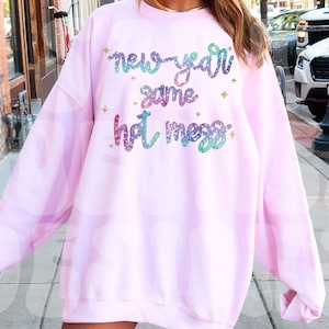 New Year Same Hot Mess Png, Glitter New Years Png, Sequin New Year Png, New Years Eve Png, Hand Lettered, Disco Ball Png, Happy New Year Png