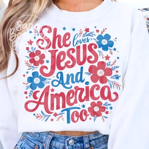 Sie liebt Jesus und Amerika auch Png, Amerika Retro Png, USA Png, Trucker Hut Patch Png, 4. Juli Png, Fourth of Juli T-Shirt Design