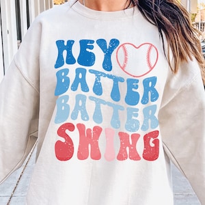 Hey Batter Batter Swing PNG, Baseball Mom Png, Retro Baseball Png, Groovy Baseball Png, Baseball Season Png, Sublimation Design, Wavy Design