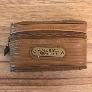 America Perry Ellis Brown Faux Leather Bag Case Coin Purse Made In Korea