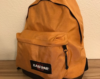 Vintage Eastpak Leather Bottom Yellow Backpack 90s Made in USA