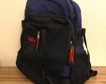 Vintage REI Blue Black Backpack Day Pack with Knapsack Attachment