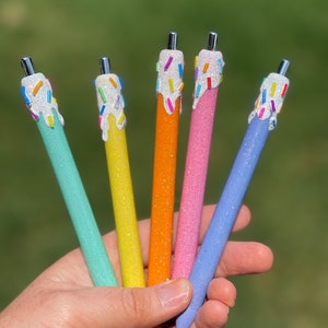 Ice Cream Drip Glitter Pens || Planner Accessories || Refillable Personalized Gel Pens || Glitter Pens || Custom Gel Pen || Summer Pens