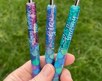 Glitter Mermaid Gel Pens || Refillable Personalized Gel Pen || Glitter Pens