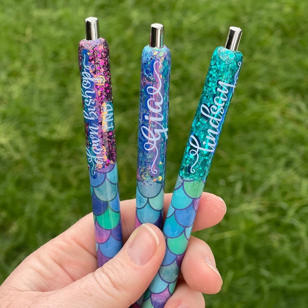 Glitter Mermaid Gel Pens || Refillable Personalized Gel Pen || Glitter Pens