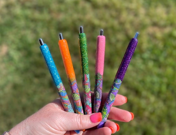 Floral Mandala Glitter Gel Pens Refillable Personalized Gel Pen Mandala  Glitter Pens Flower Glitter Pens Spring Glitter Pens 