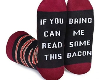 If You Can Read This Bring Me Some Bacon Socks II Funny Mens Socks || One Size Fits Most || Funny Father's Day Gift || Bacon Lovers Gift