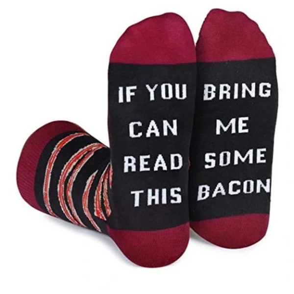 If You Can Read This Bring Me Some Bacon Socks II Funny Mens Socks || One Size Fits Most || Funny Father's Day Gift || Bacon Lovers Gift