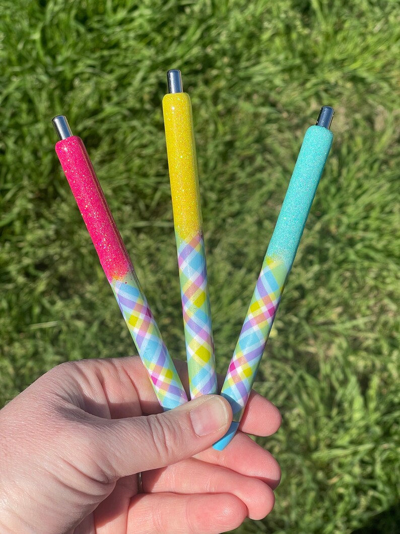 Spring Pastel Plaid Glitter Gel Pens Refillable Etsy