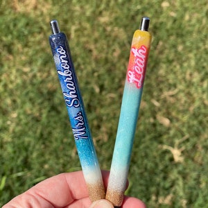 Beach Glitter Pens || Customized Glitter Pen || InkJoy Glitter Pen || Refillable Gel Pen || Personalized Custom Gifts
