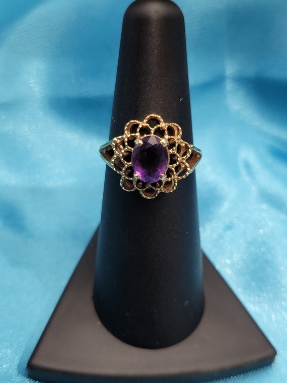 14k Gold Vintage Amethyst Dinner Ring - image 5