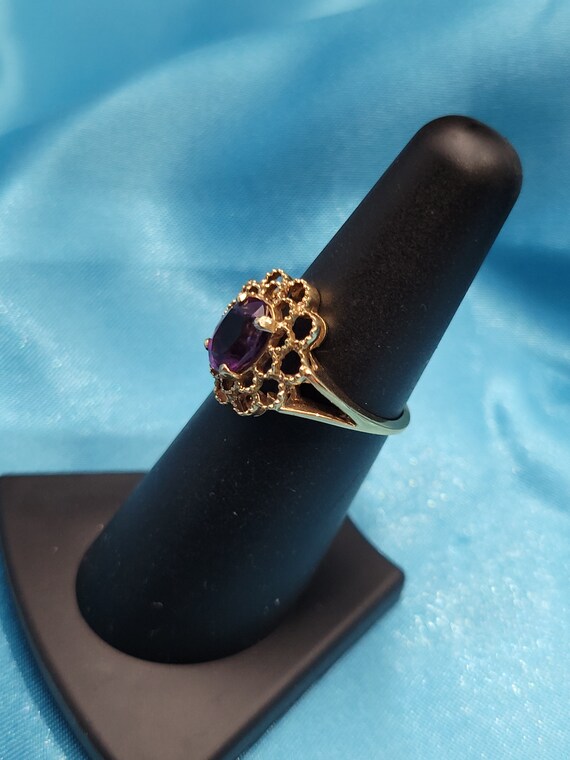 14k Gold Vintage Amethyst Dinner Ring - image 3