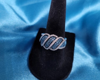 Blue and White Diamond Wave Ring