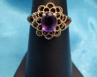 14k Gold Vintage Amethyst Dinner Ring