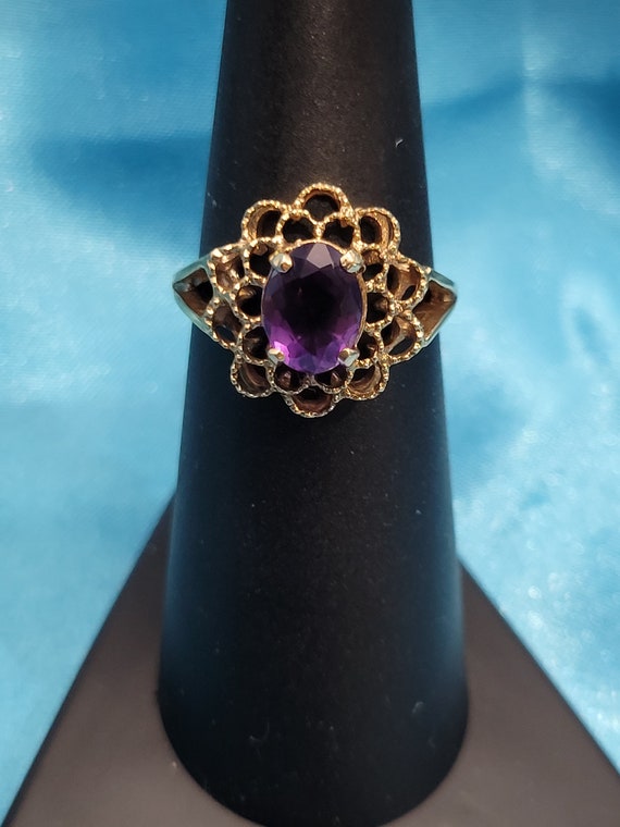 14k Gold Vintage Amethyst Dinner Ring - image 1