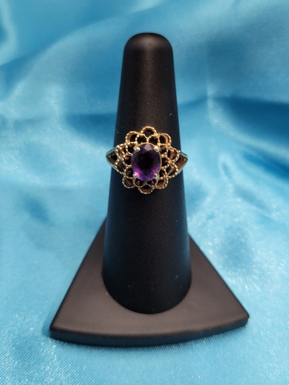 14k Gold Vintage Amethyst Dinner Ring - image 4