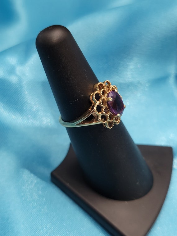 14k Gold Vintage Amethyst Dinner Ring - image 7