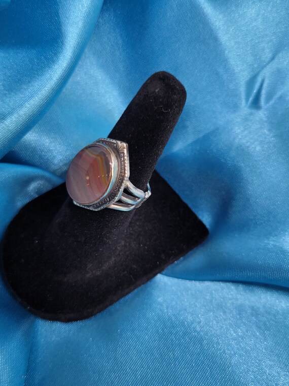 Agate Signed Sterling Silver Ring - image 2