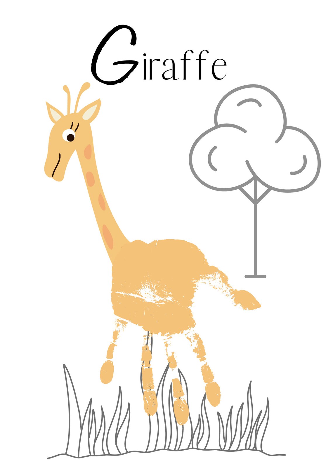 Giraffe Handprint Craft Keepsake Kids Handprint Art DIY Etsy