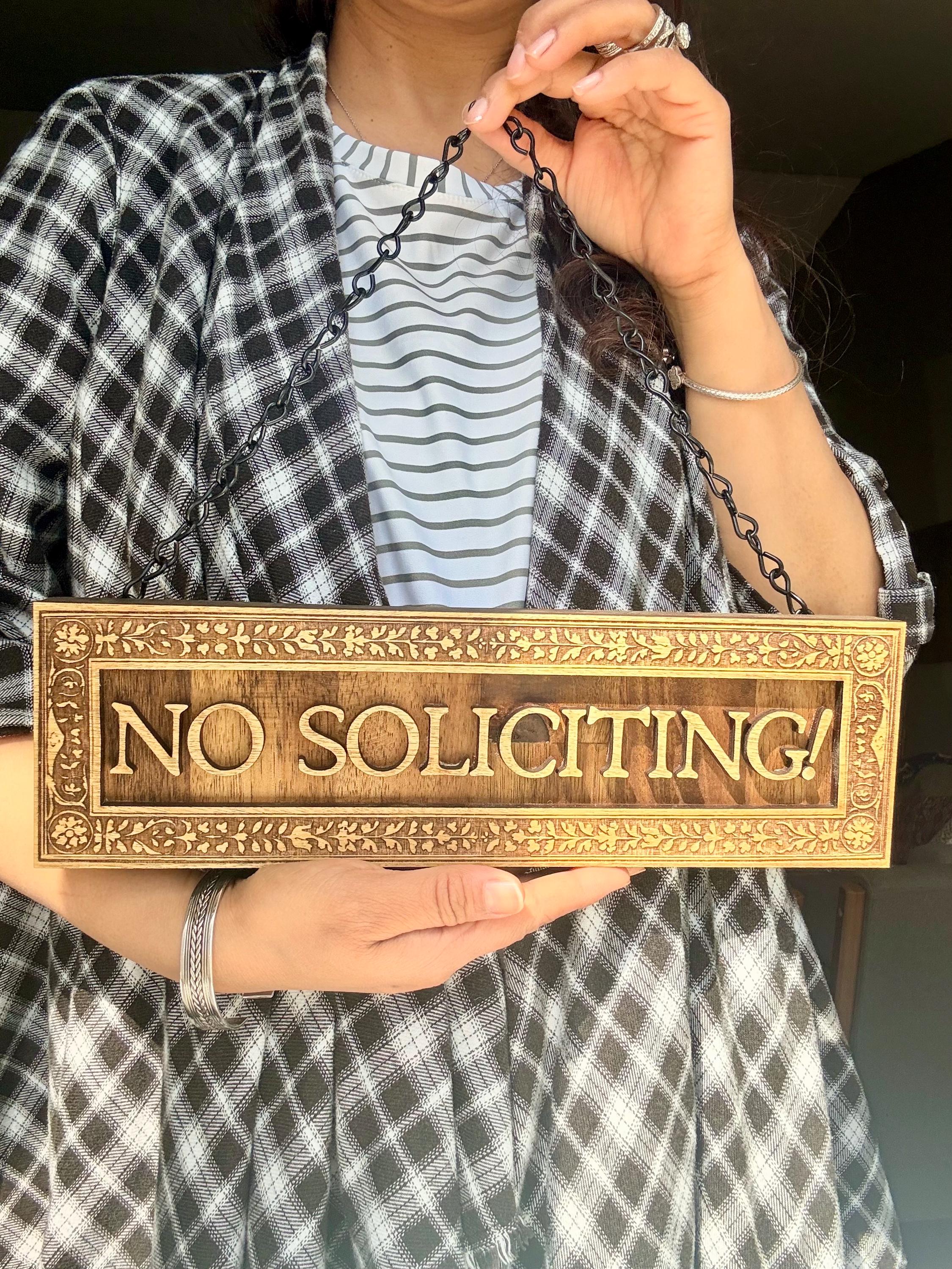 No Soliciting Sign, Laser Engraved Wooden Sign, Rustic Floral Design, Outdoor Display