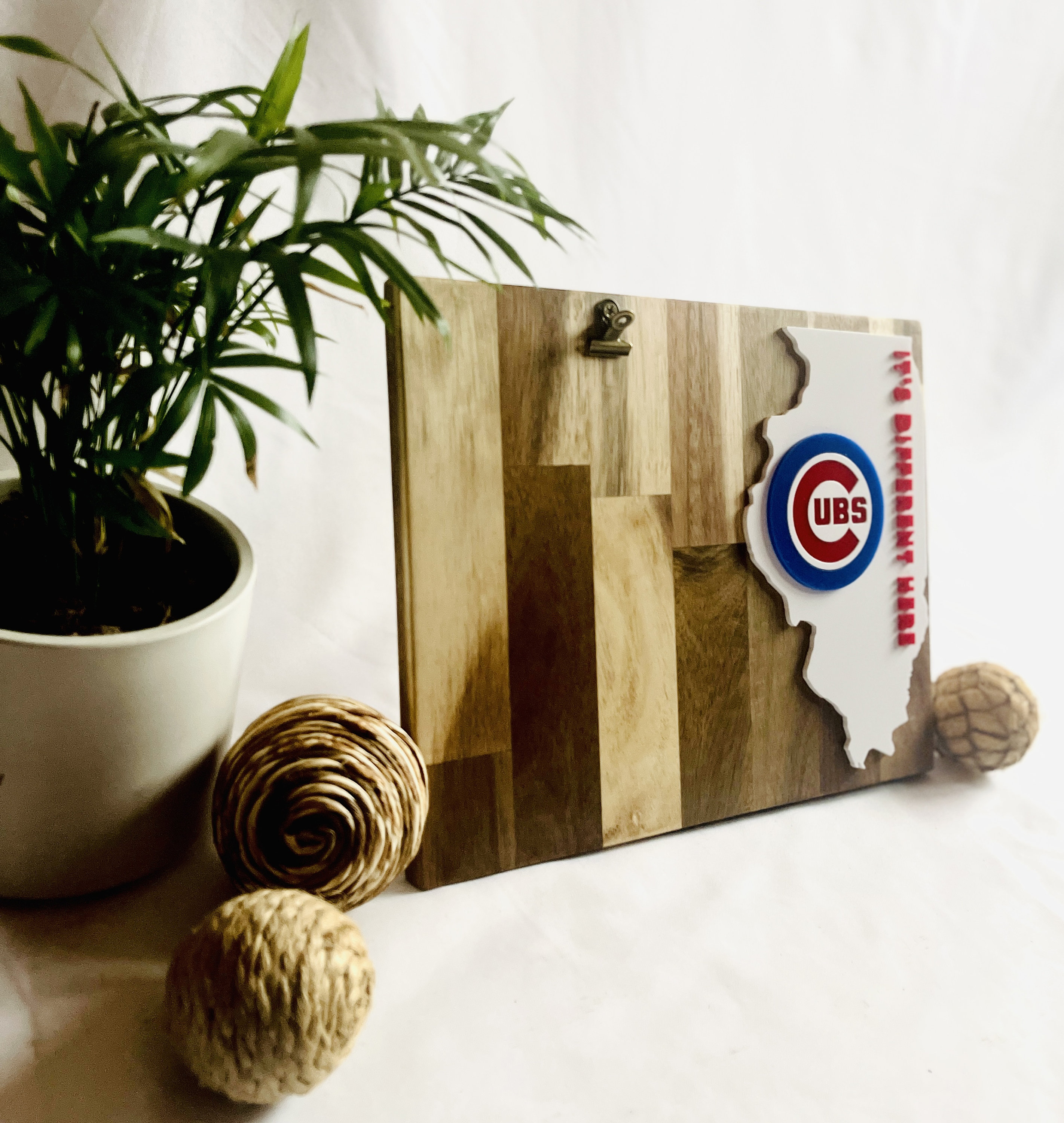 Chicago Cubs Acacia Wood Picture Frame with Illinois Map