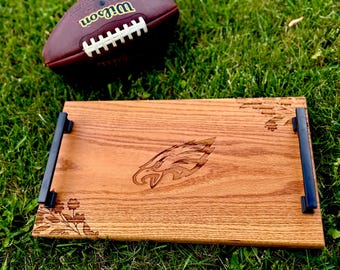 Laser Engraved Football Team Wooden Tray | Red Oak Serving Tray