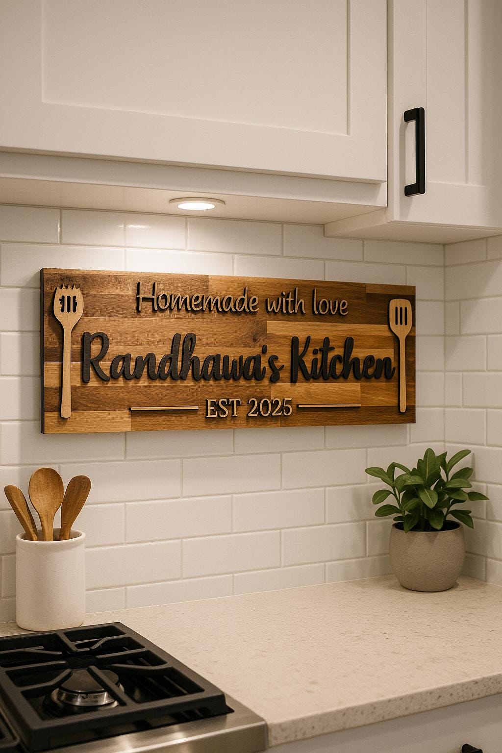 Custom Laser Cut Wooden Kitchen Name Sign, 30"x12"