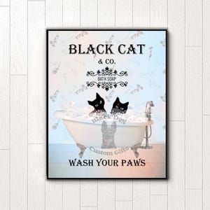 Gato preto lave suas patas banheira banheira decoração de banheiro impressão engraçada amantes de gatos presente engraçado banheiro banheiro download digital bolhas resgatar mãe