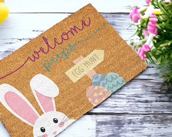 Welcome Peeps Easter Doormat | Easter Bunny Doormat | Cute Easter Welcome Mat | Spring Doormat | Colorful Pastel Custom Welcome Home Mat |