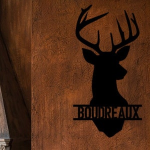Personalized Deer Head Sign | Deer Antler Decor | Deer Hunter Gift | Deer Camp Sign | Christmas Gift For Him | Deer Name Metal Sign |