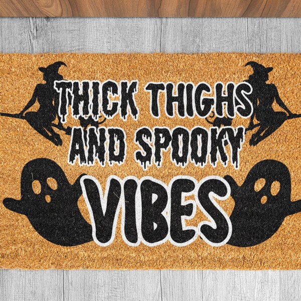 Halloween doormat | Thick thighs spooky vibes doormat, halloween decor, halloween doormat, ghost spooky, witch craft, funny halloween mat