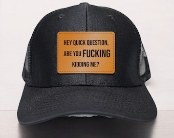 Custom Trucker Leather Patch Hat, Laser Engraved for Company brand, Personalized Logo or Text, Richardson Hats, Funny trucker Hat