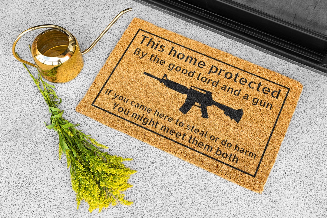 This Home Protected Gun Doormat Security Home Decor Funny Gun Doormat