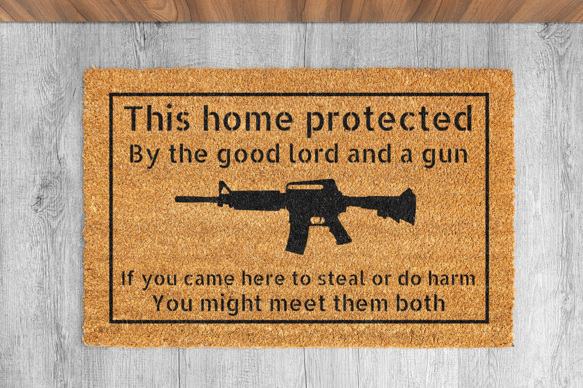 This Home Protected Gun Doormat Security Home Decor Funny Gun Doormat