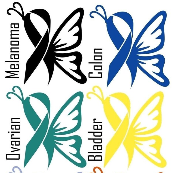 Cancer awareness ribbon butterfly decal for cars, windows, laptops, mirrors, water bottles, mugs, notebooks, doors