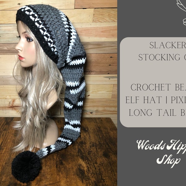 Boho Slacker Stocking Cap | Crochet Beanie | Elf Hat | Pixie Hat | Long Tail Beanie | Hand Knit Hat | Fall Beanie | Autumn Hat