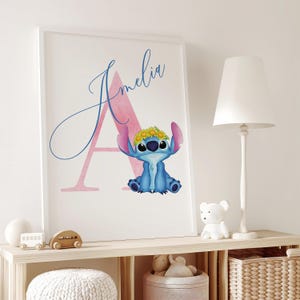 Personalized Stitch Nursery Wall Art Print, Custom Name, Watercolor Stitch Wall Art, Baby girl Nursery Decor,Name Sign